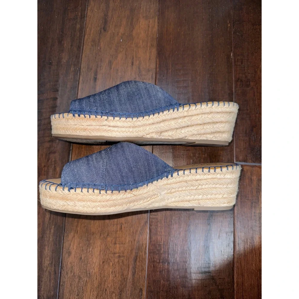 Franco Sarto Denim Espadrille Wedge Sandals Mule Blue Wide 8.5W Resortwear NWT